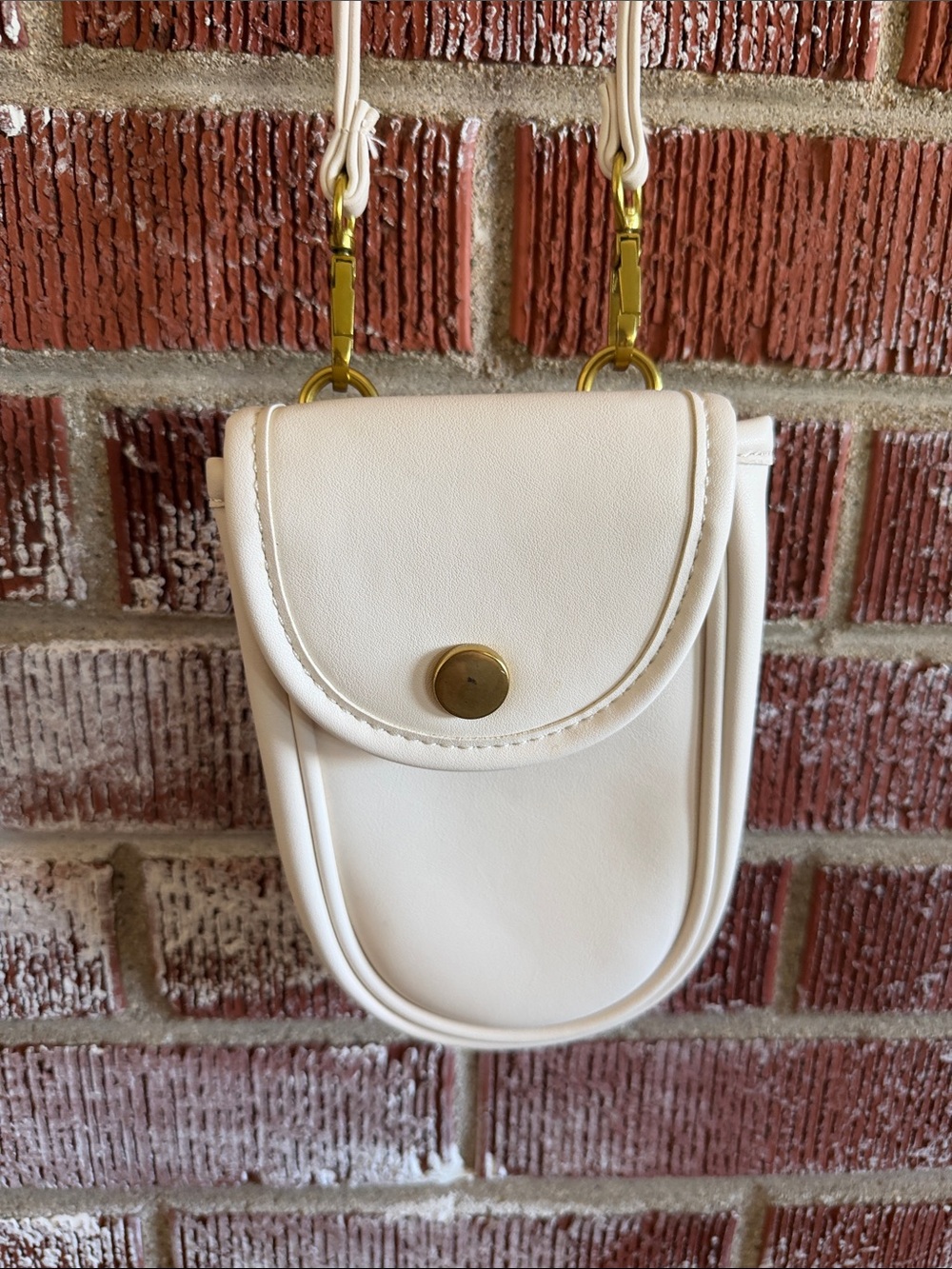 Anthropology Cream Mini Crossbody Bag Faux Leather Gold Hardware Boho Minimalist - Picture 5 of 5